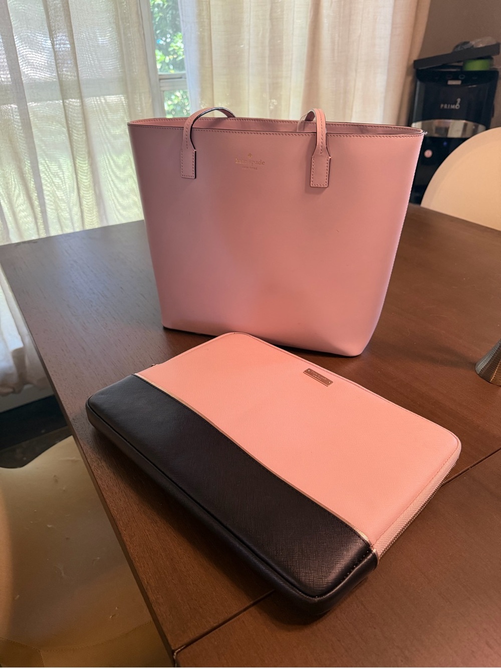 kate spade Pink Leather Tote with Pink and Black Zip Pouch